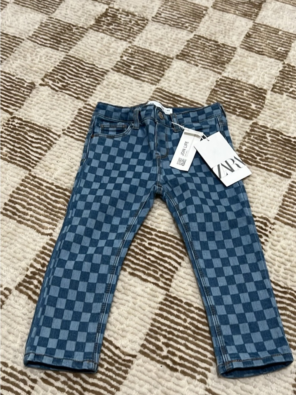 Zara Kids Checkerboard Blue Denim Jeans